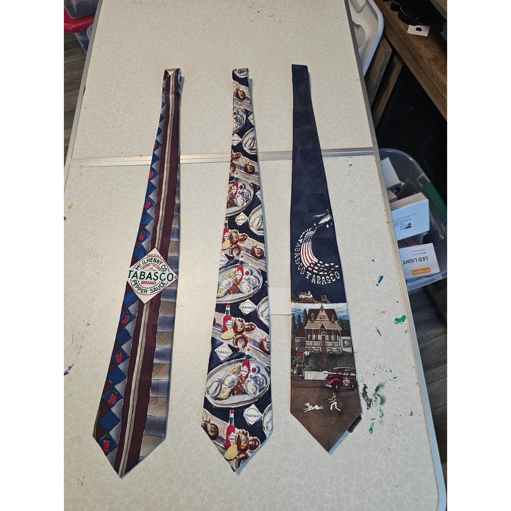 Lot of 3 Tabasco Brand Silk Ties Mens Vintage Novelty Food Oysters Patriotic NWT